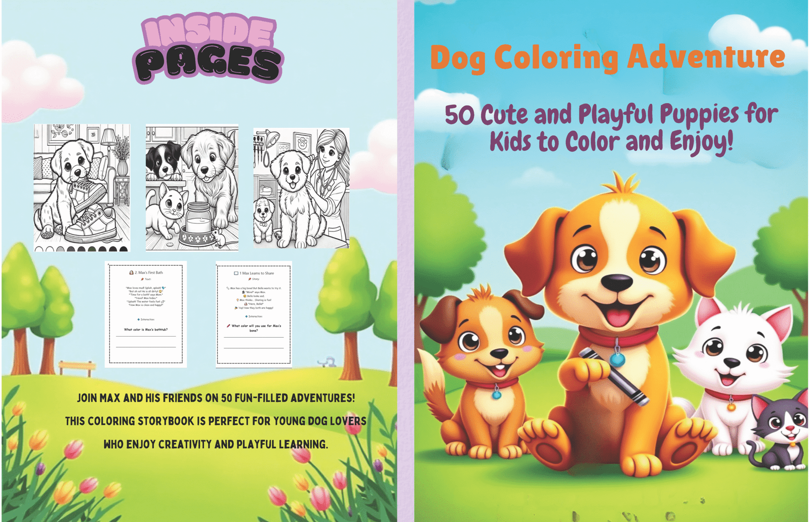 Dog Coloring Adventure: 50 Cute and Playful Puppies for Kids to Color and Enjoy! (Coloring Book English)