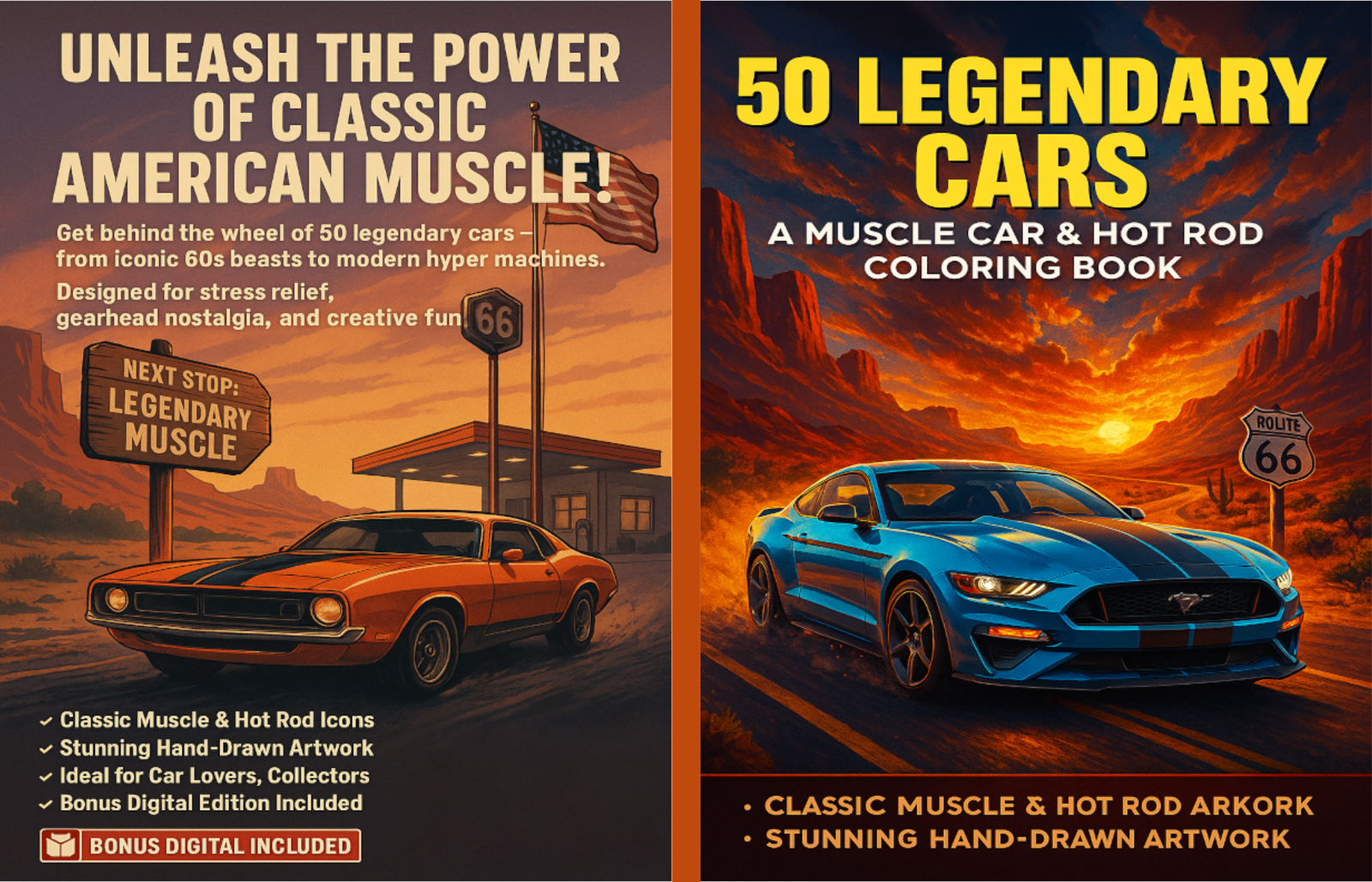 50 Legendary Cars: A Muscle Car & Hot Rod Coloring Book for Adults: Classic & American Muscle Cars – High-Octane Coloring Fun for Car Enthusiasts